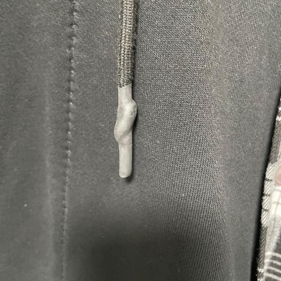 ステルスステラ 異素材ドッキングパーカー チェックシャツ アシンメトリー 黒