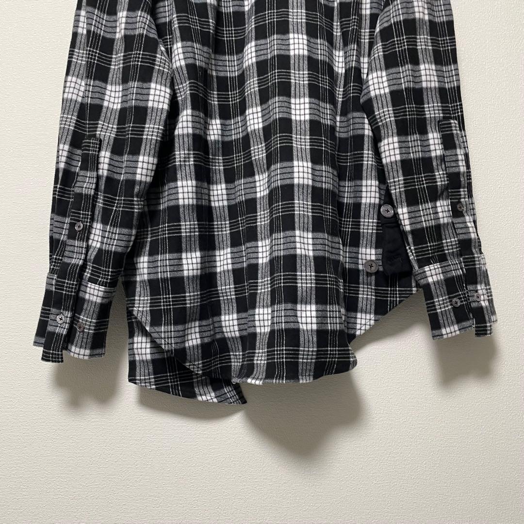 ステルスステラ 異素材ドッキングパーカー チェックシャツ アシンメトリー 黒