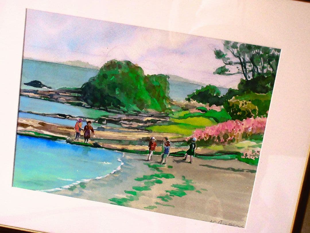 海辺の風景 水彩画 額装済み 原画
