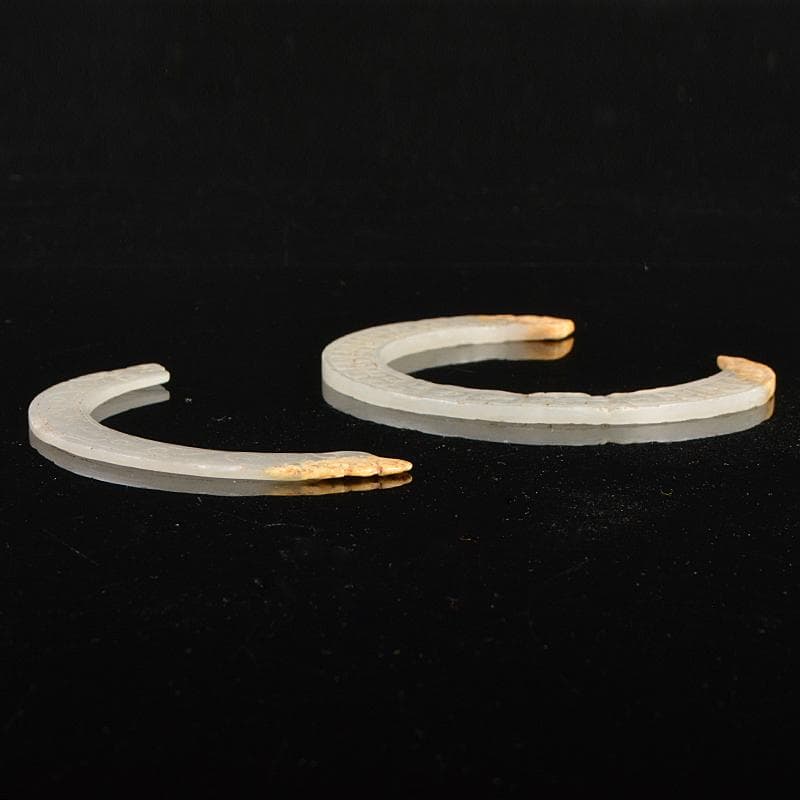 中国　玉石白玉彫刻　玉器　玉壁　玉飾　玉珮　2点まとめて　M　R7521