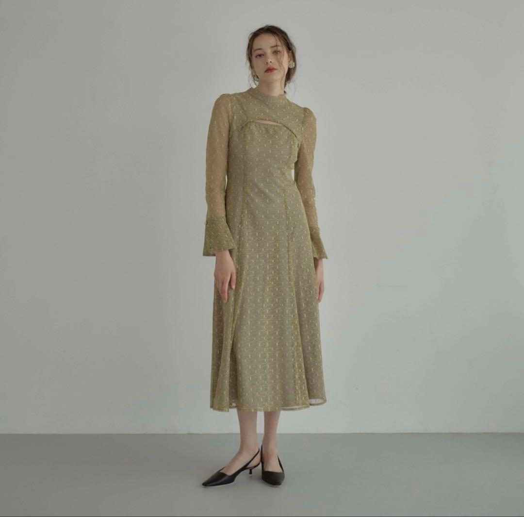 【大きめ】ANDRESD バックオープンジオメトリックドレス レース L 結婚式