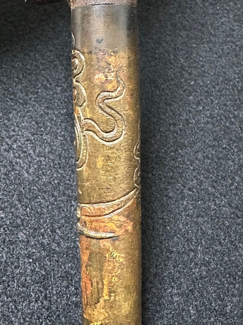 十手　鉄地　銅柄火鼠図彫り　十手　江戸時代　武具　A1
