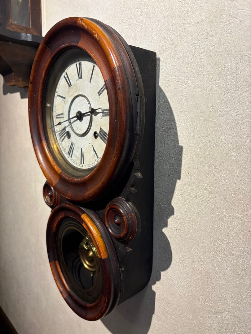 アメリカ製アンティーク寄せ木達磨時計