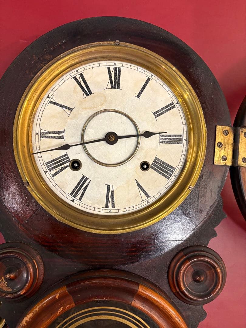 アメリカ製アンティーク寄せ木達磨時計