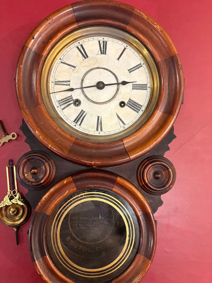 アメリカ製アンティーク寄せ木達磨時計