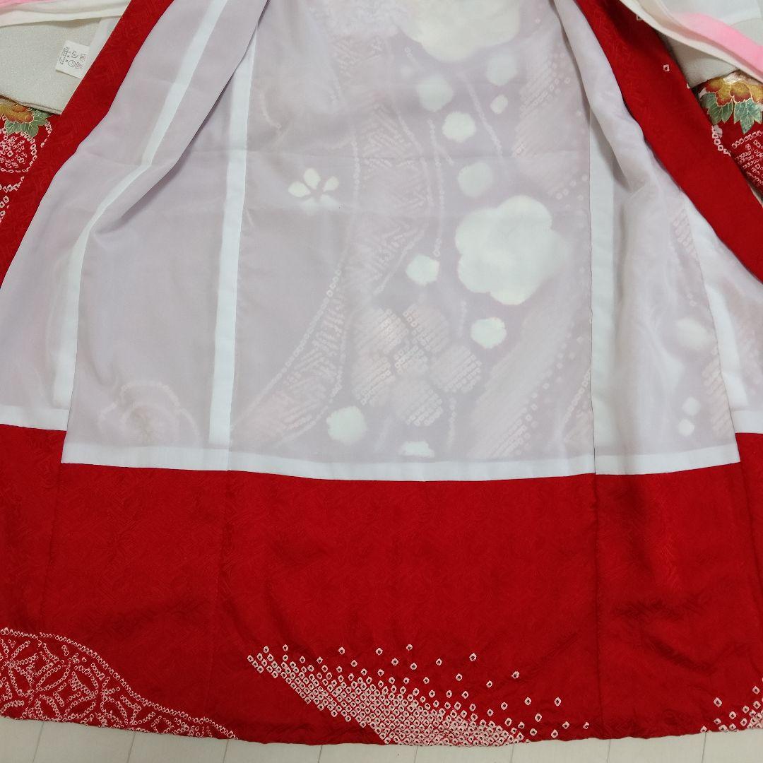 七五三 着物 正絹赤色 花柄刺繍　被布　 草履付き