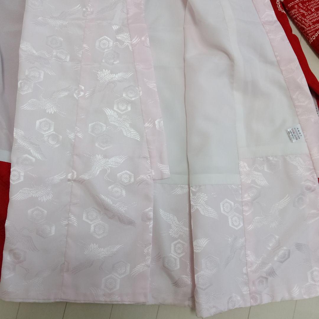 七五三 着物 正絹赤色 花柄刺繍　被布　 草履付き