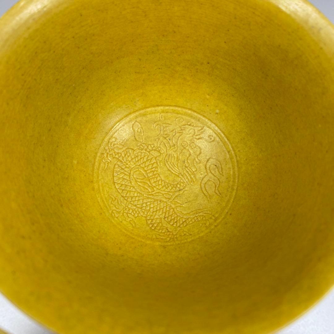 中国美術　大清康熙年製　黄釉馬上杯3客　高さ約9.5㎝　東Y7-0303☆2F