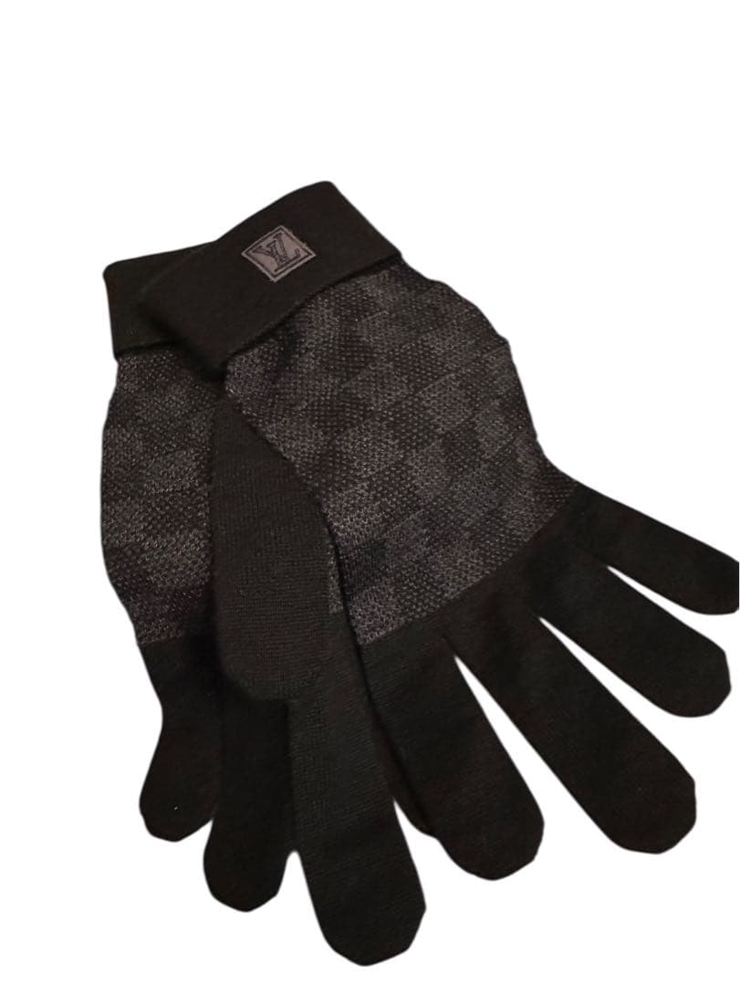 新品】ルイヴィトンLOUIS VUITTONダミエ ニット手袋 メンズ ブラック