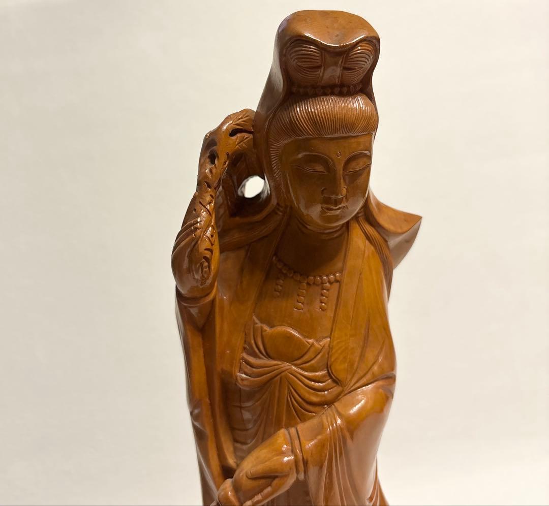 木彫 観音立像 高さ約32cm 仏像 置物 和風インテリア 古道具