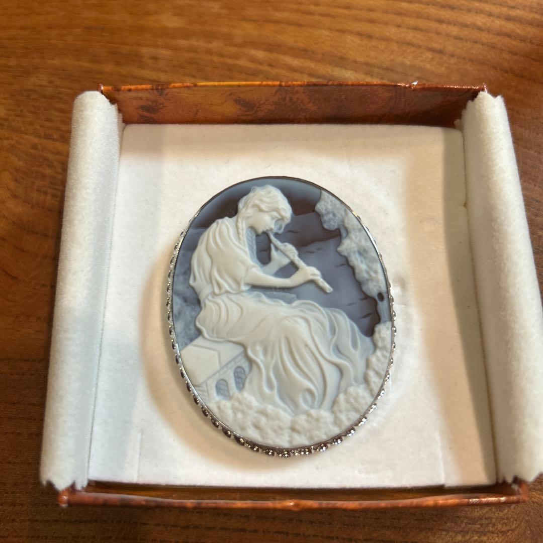 【美品】APA イタリア製 フルート シェル カメオ 2WAYブローチ