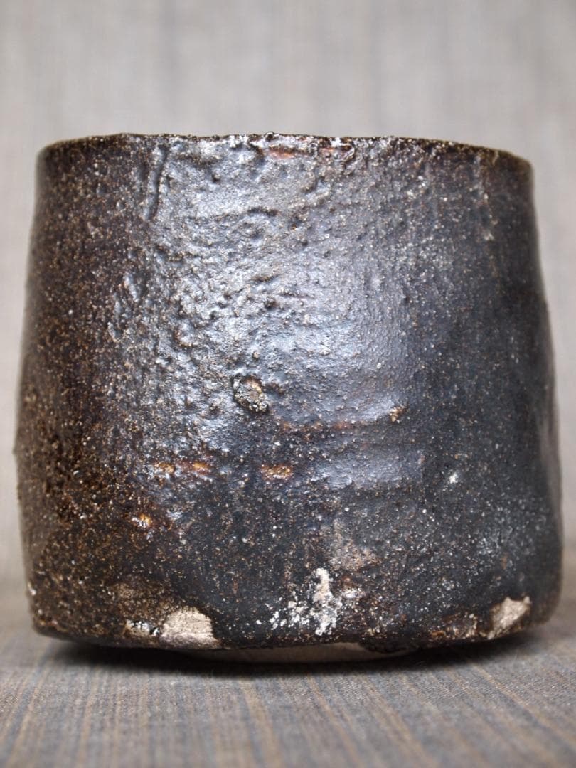 未使用★辻村塊【師＆父：辻村史朗】★引出し黒茶碗★☆共箱・共布