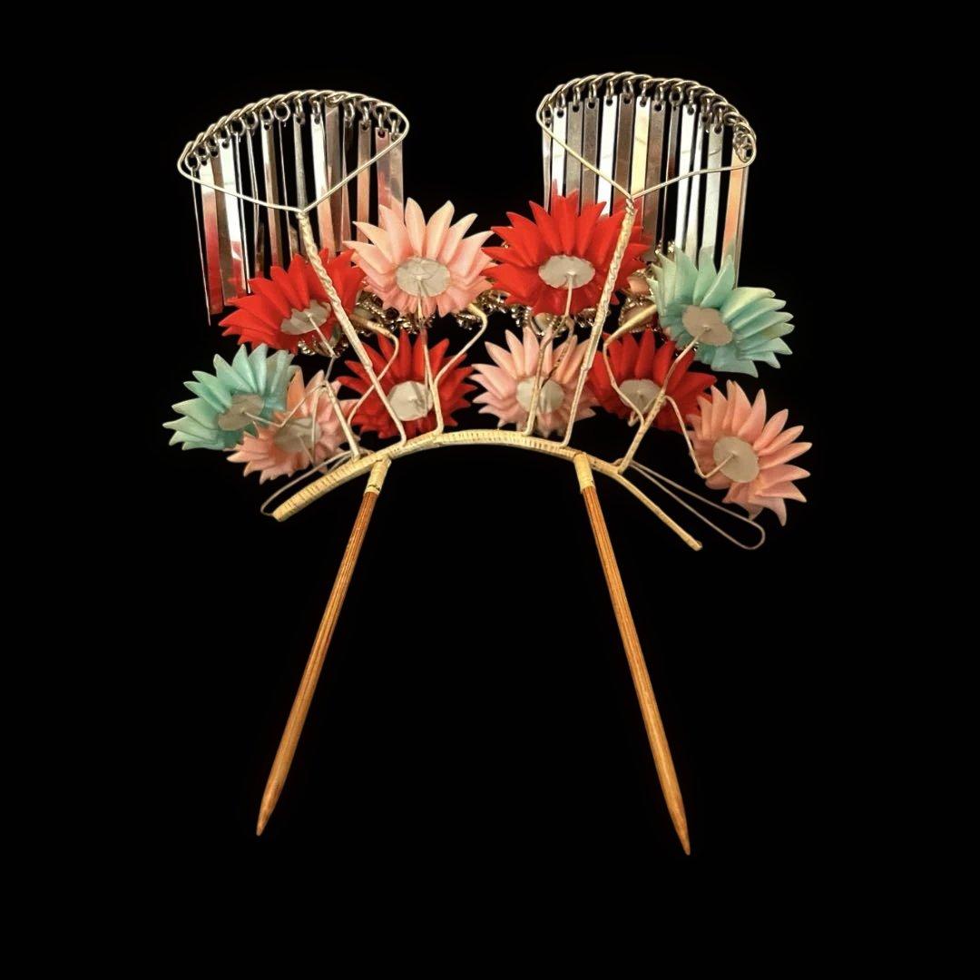 勝山髪飾り 七五三 7歳 (ピンク×赤×水色)