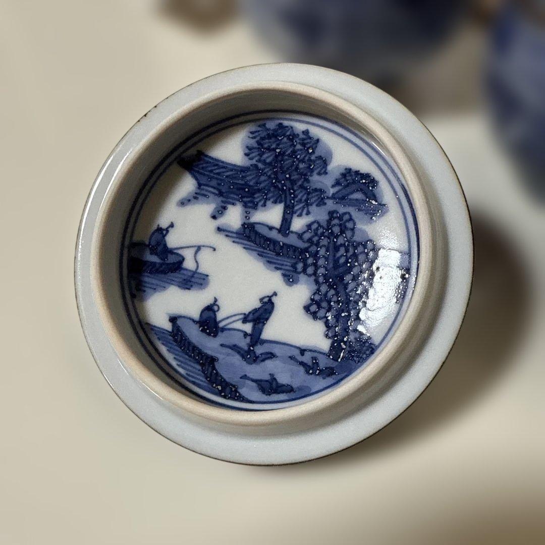 未使用 清水焼 京焼 平安壹楽造 湯呑み 蓋付 5客組 染付 茶碗 菊彫祥瑞