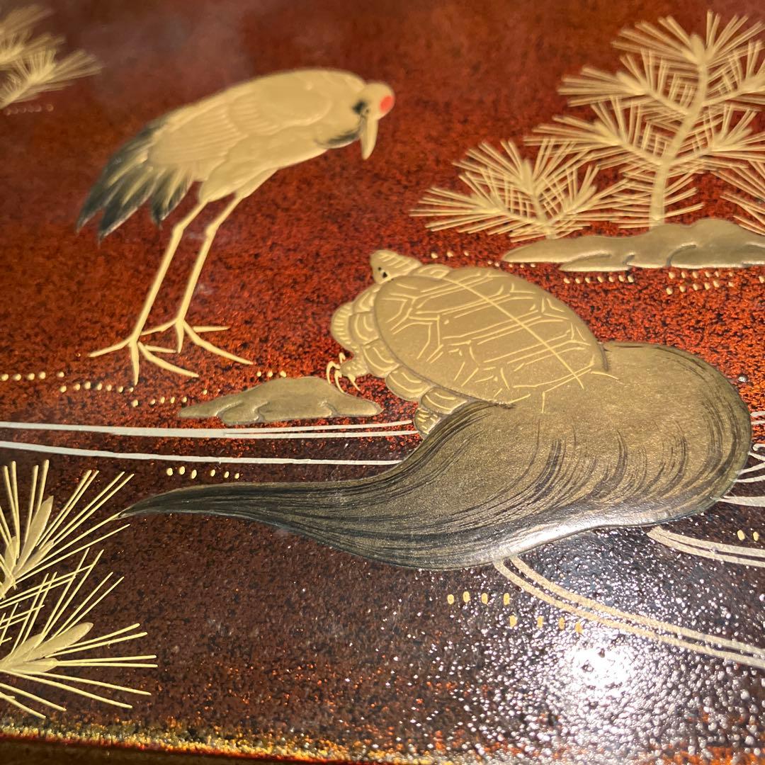 重箱　昭和レトロ　鶴亀　2段重箱　2セット　骨董品　台付