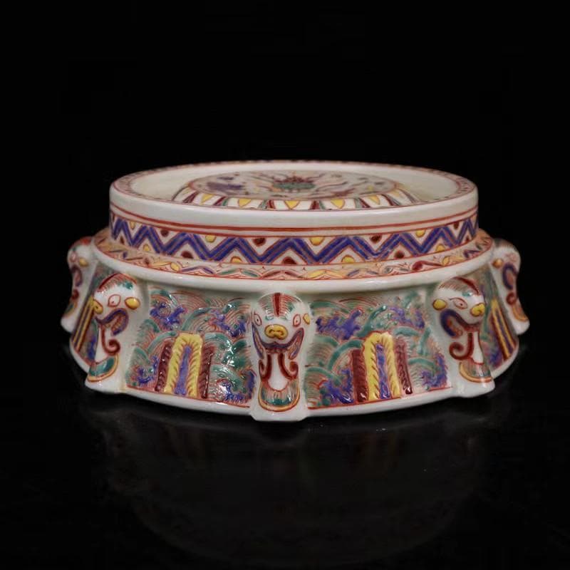 中国古美術✦大明宣徳紋 五彩 魚藻紋 筆洗✦置物・書道品・文房具・陶芸・観賞皿