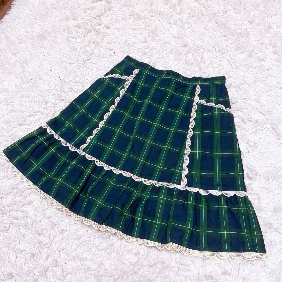Emily Temple cute チェック フレア スカート 膝丈 レース