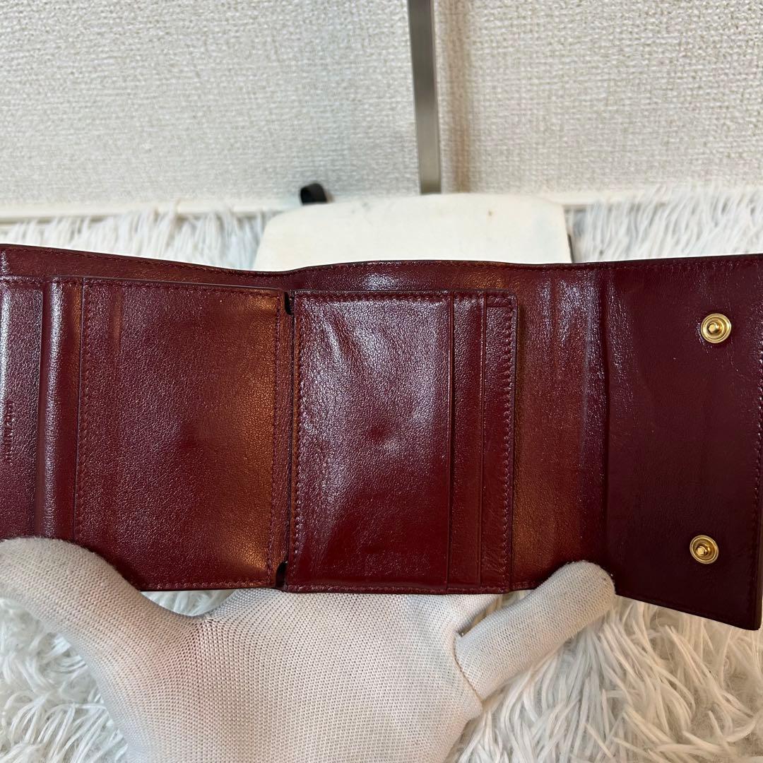【美品✨クロコ型押し/スモールトリフォールド】セリーヌ　ボルドー　財布　人気　稀