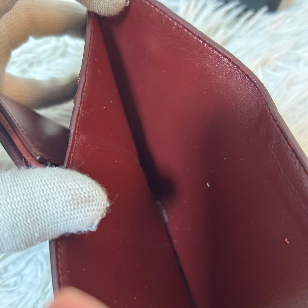 【美品✨クロコ型押し/スモールトリフォールド】セリーヌ　ボルドー　財布　人気　稀