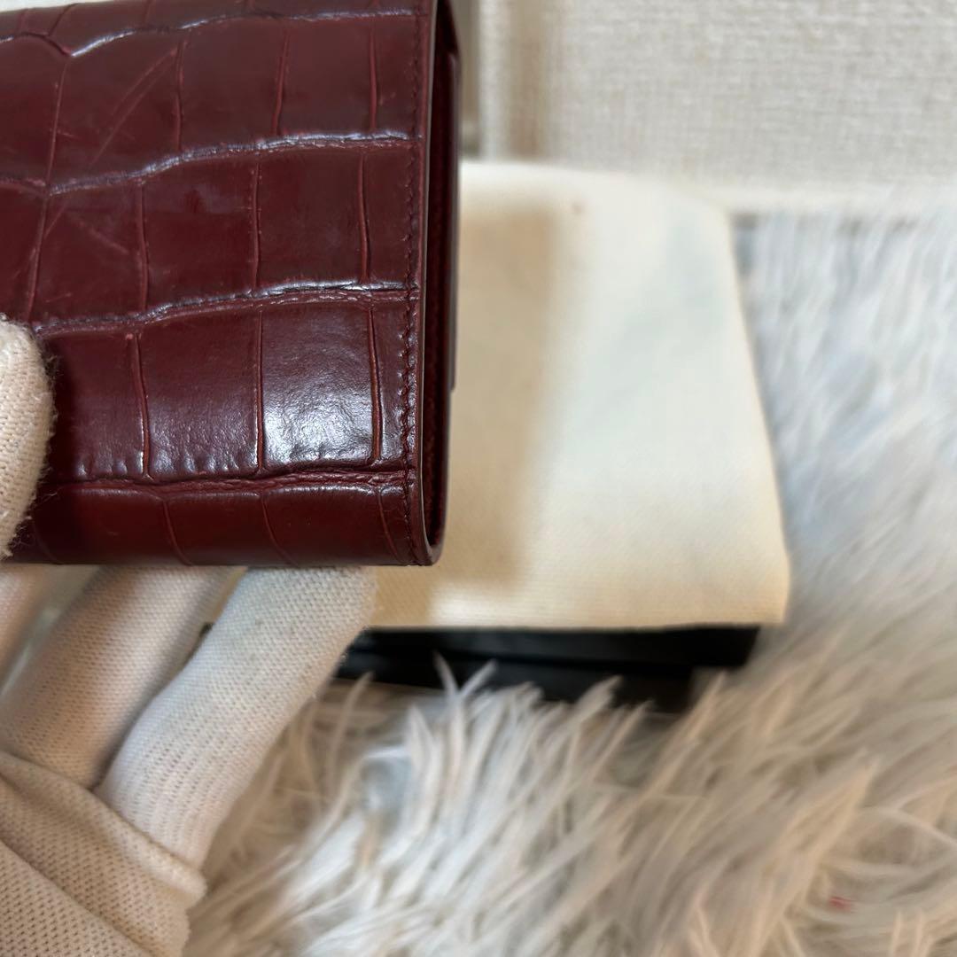【美品✨クロコ型押し/スモールトリフォールド】セリーヌ　ボルドー　財布　人気　稀