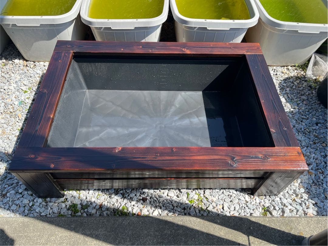 【新品・送料込】メダカ　飼育ケース　80Lトロ舟＋木枠のセット　ウォールナット