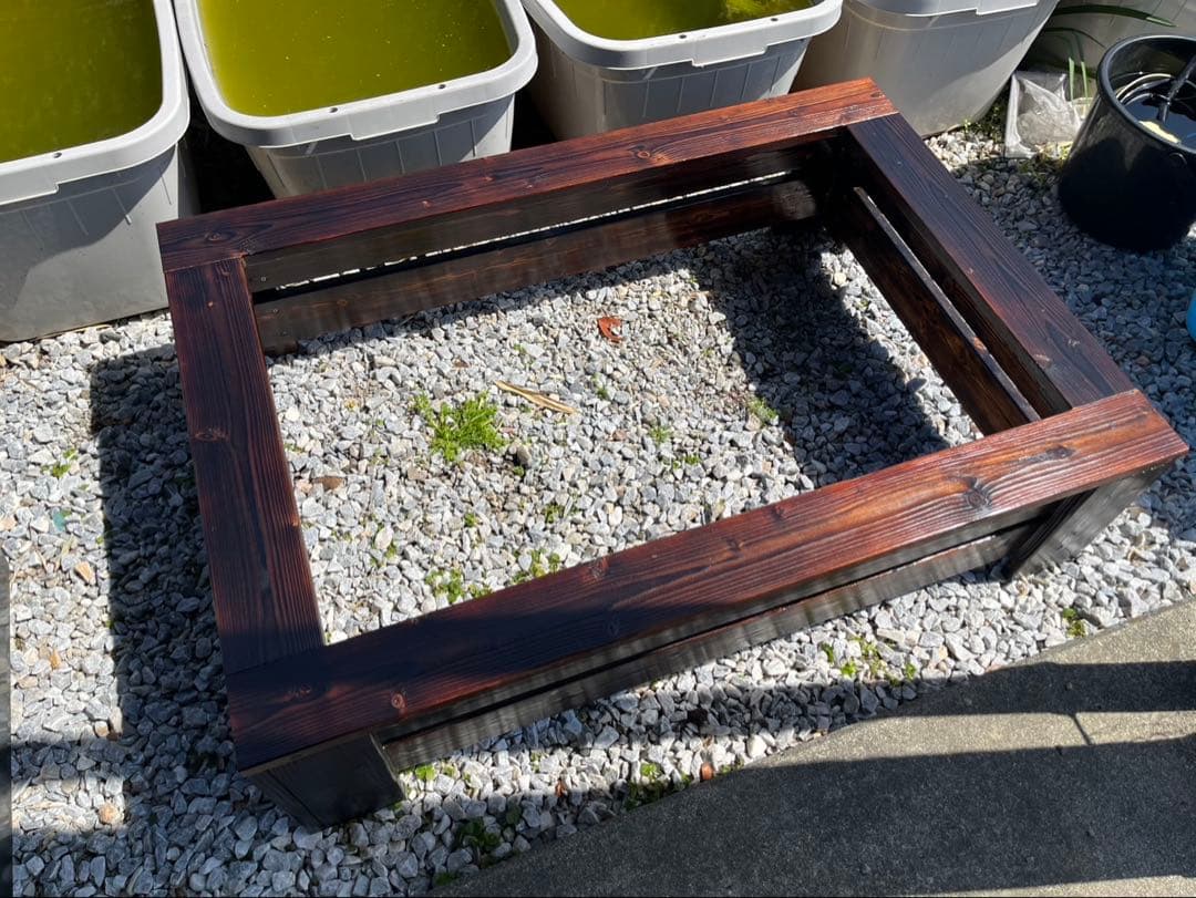 【新品・送料込】メダカ　飼育ケース　80Lトロ舟＋木枠のセット　ウォールナット