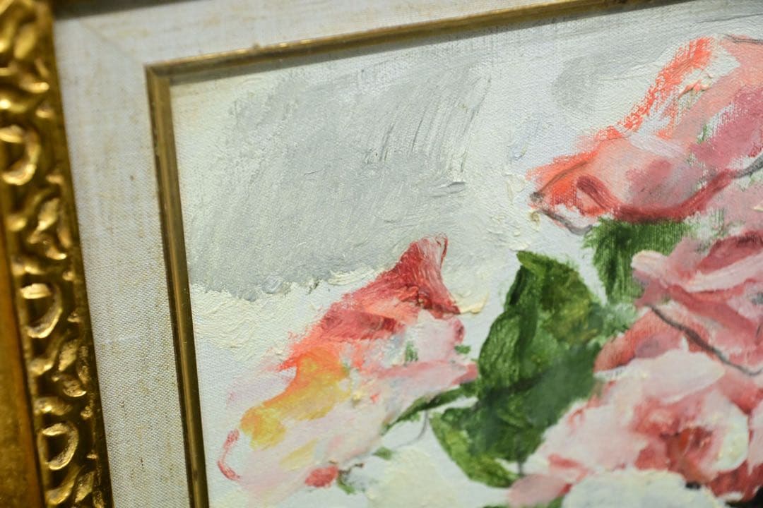 【真筆保証】花 鈴木千久馬 F6 静物 無垢額 金 木彫 壁掛 インテリア