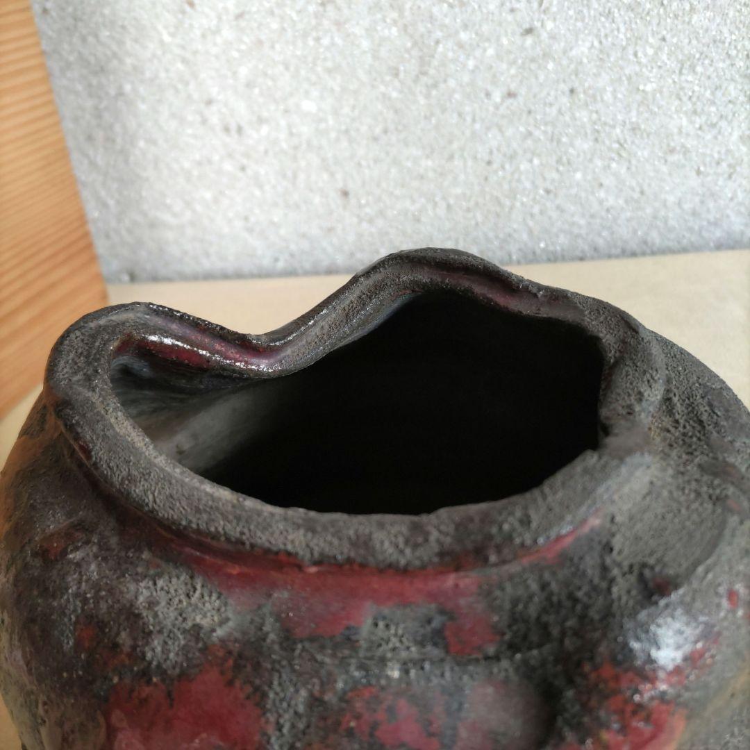 常滑焼　寿門珊瑚釉花活 H46