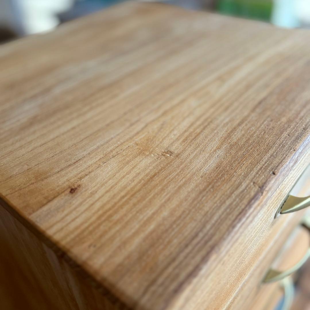 【ビンテージ木製4段チェスト】総無垢材×蜜蝋×金属取手 引き出し収納