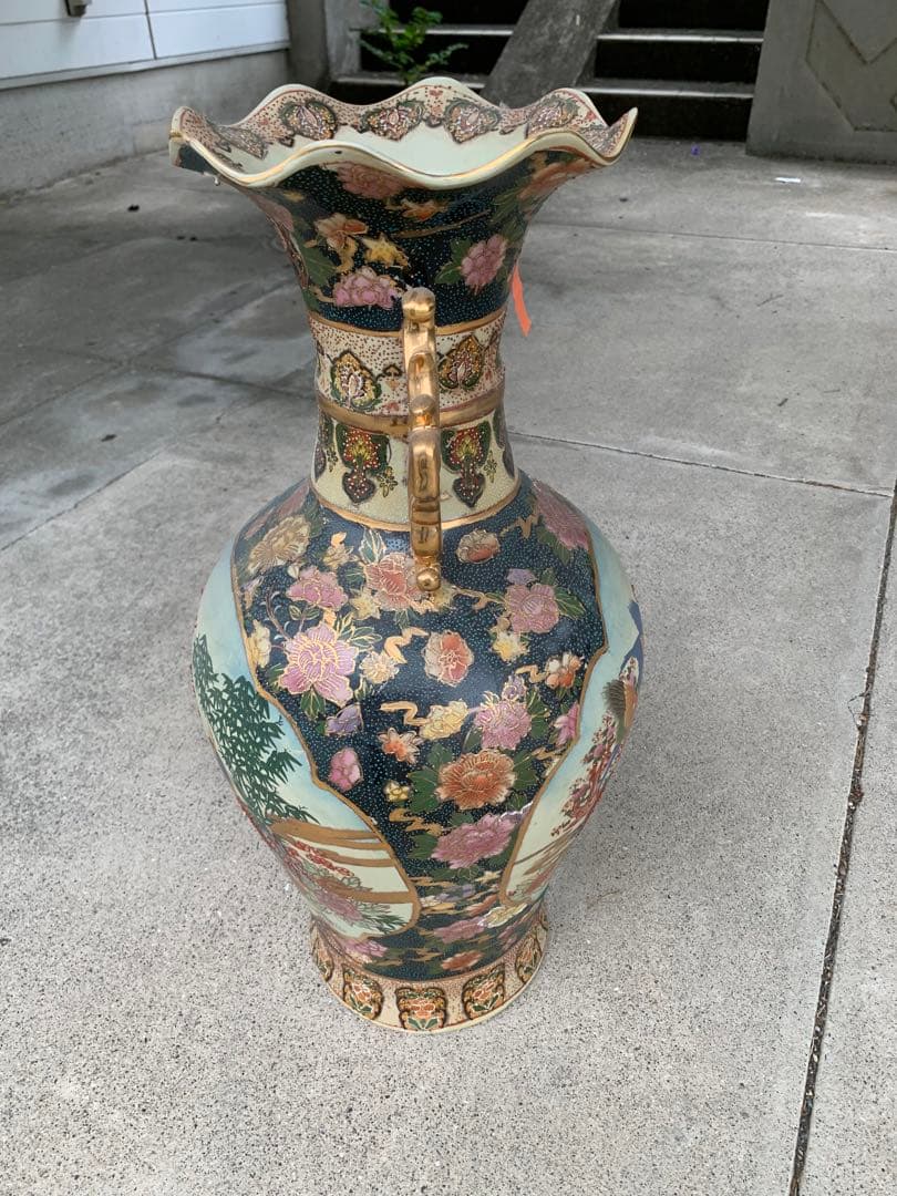 美術品 陶器 花瓶 多色装飾 約60cm
