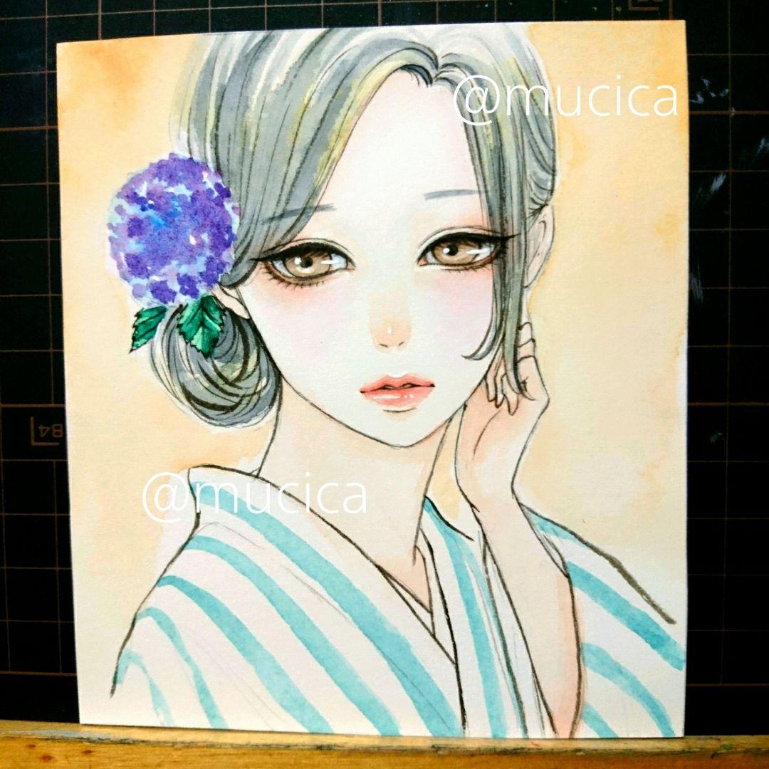 手描きイラスト《夕暮れ美人》オリジナル 原画 水彩画