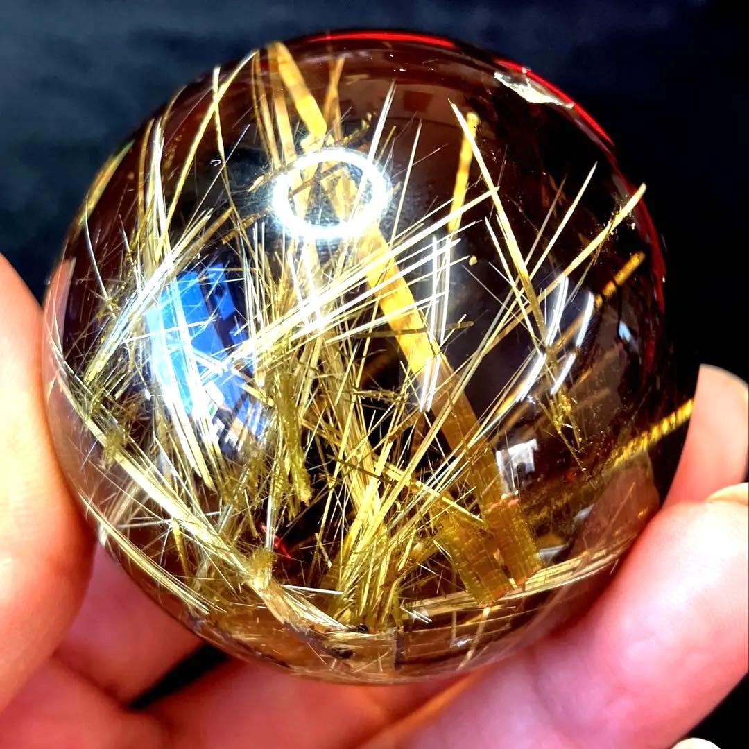超絶綺麗✨51mm ゴールドタイチンルチルクォーツ　丸玉　スフィア　金針水晶