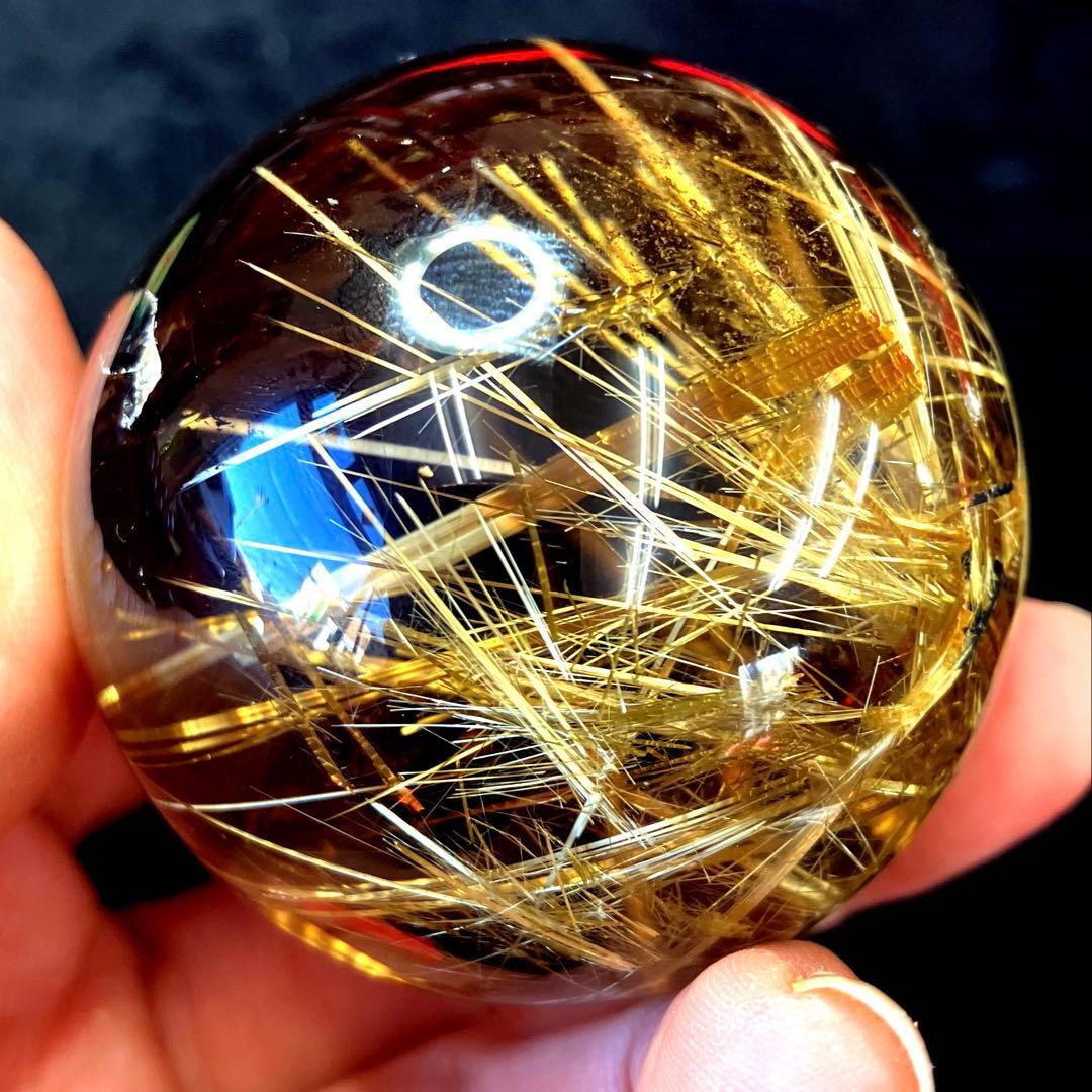 超絶綺麗✨51mm ゴールドタイチンルチルクォーツ　丸玉　スフィア　金針水晶
