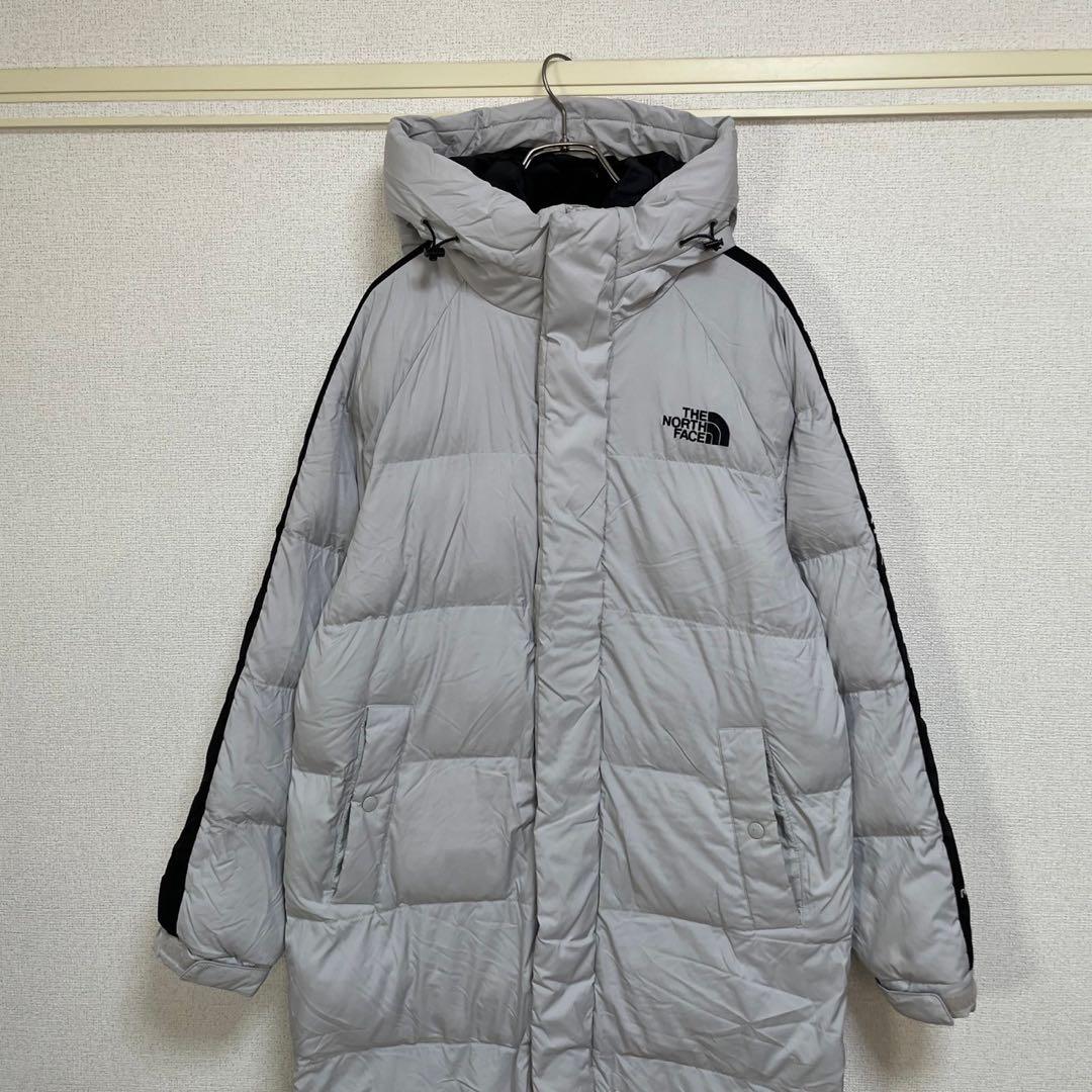 ノースフェイス】中綿ロングコート　Tball　グレー　刺繍　デカロゴ　肩ロゴ３K