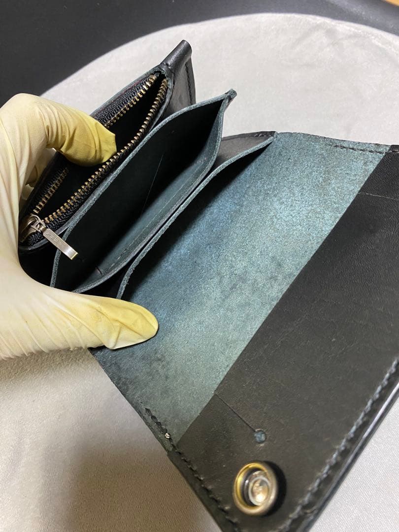 【姫路レザースムースレザー】ブラック　ミドルトラッカーウォレット　クロスコンチョ