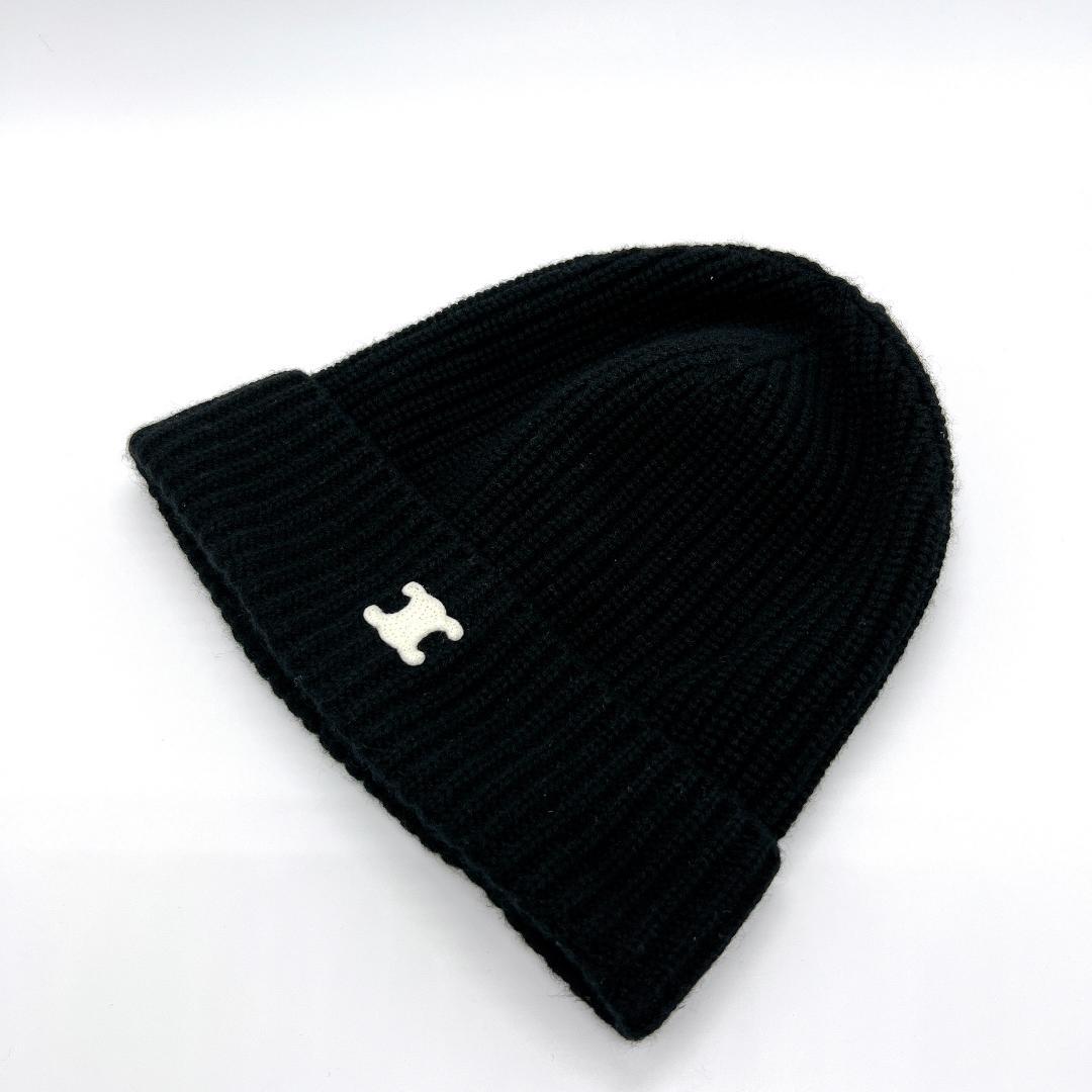 セリーヌ トリオンフ ニットキャップ リブ編み ビーニー カシミヤ TU