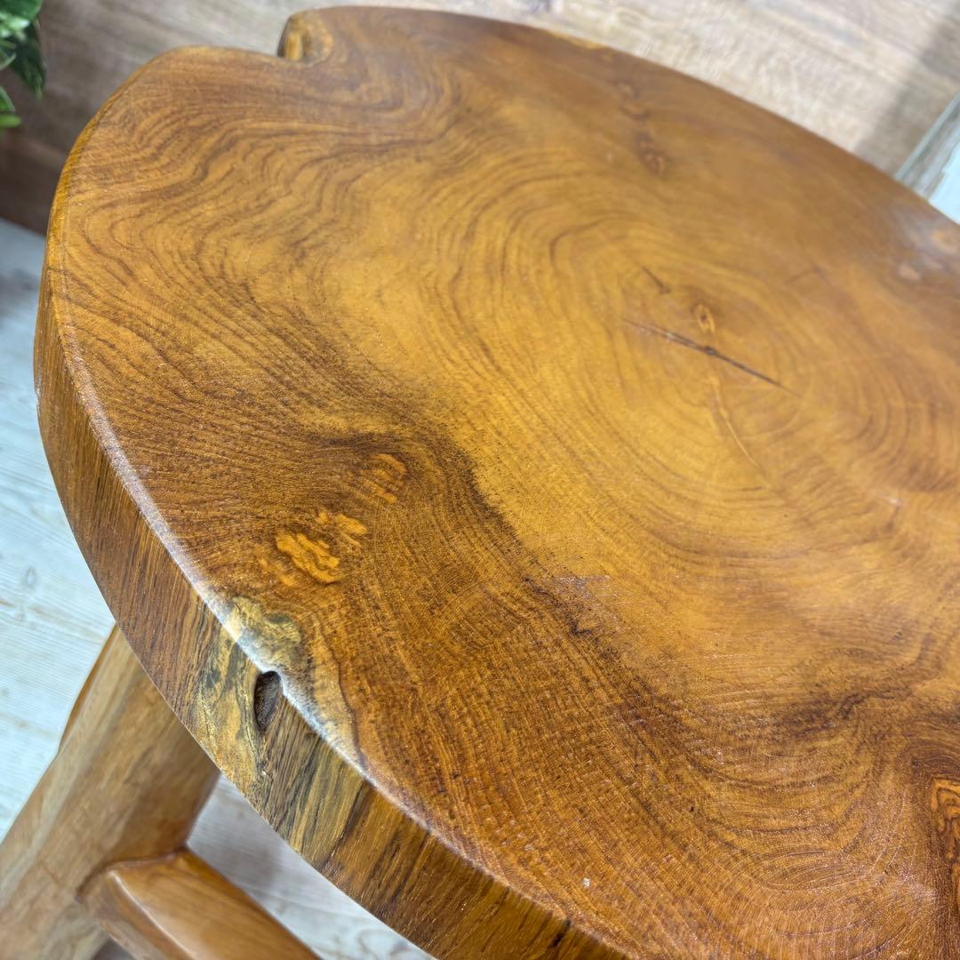 オールドチーク天然無垢材木製創作極太サイドテーブル L（直径54㎝）ウッド飾り台