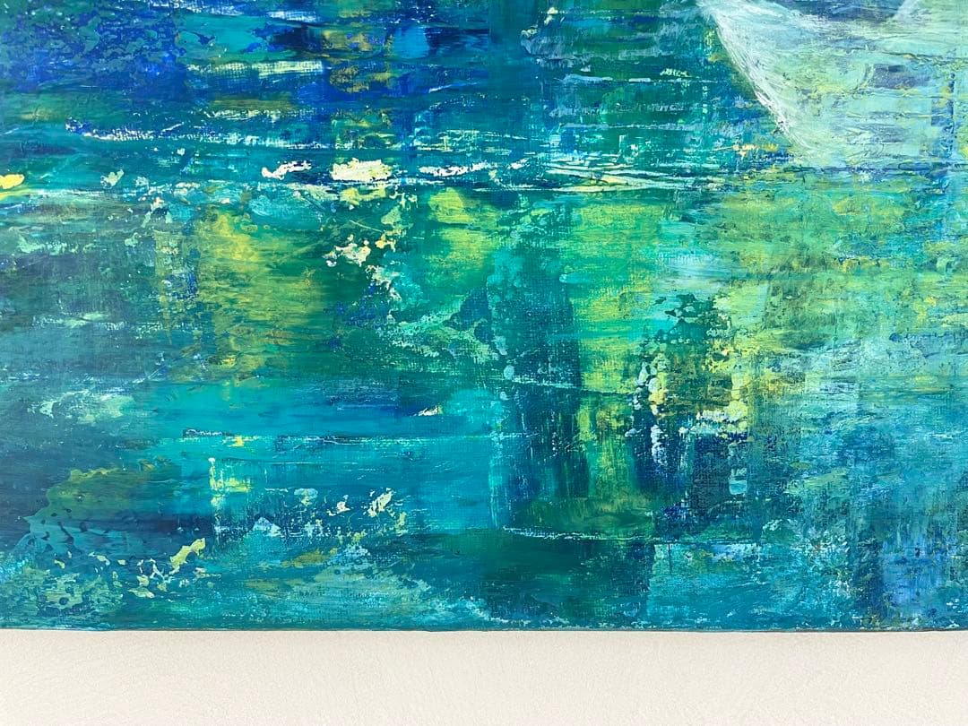 265 抽象画 アクリル画 原画 キャンバスボード F6 満月と哀愁の漁船