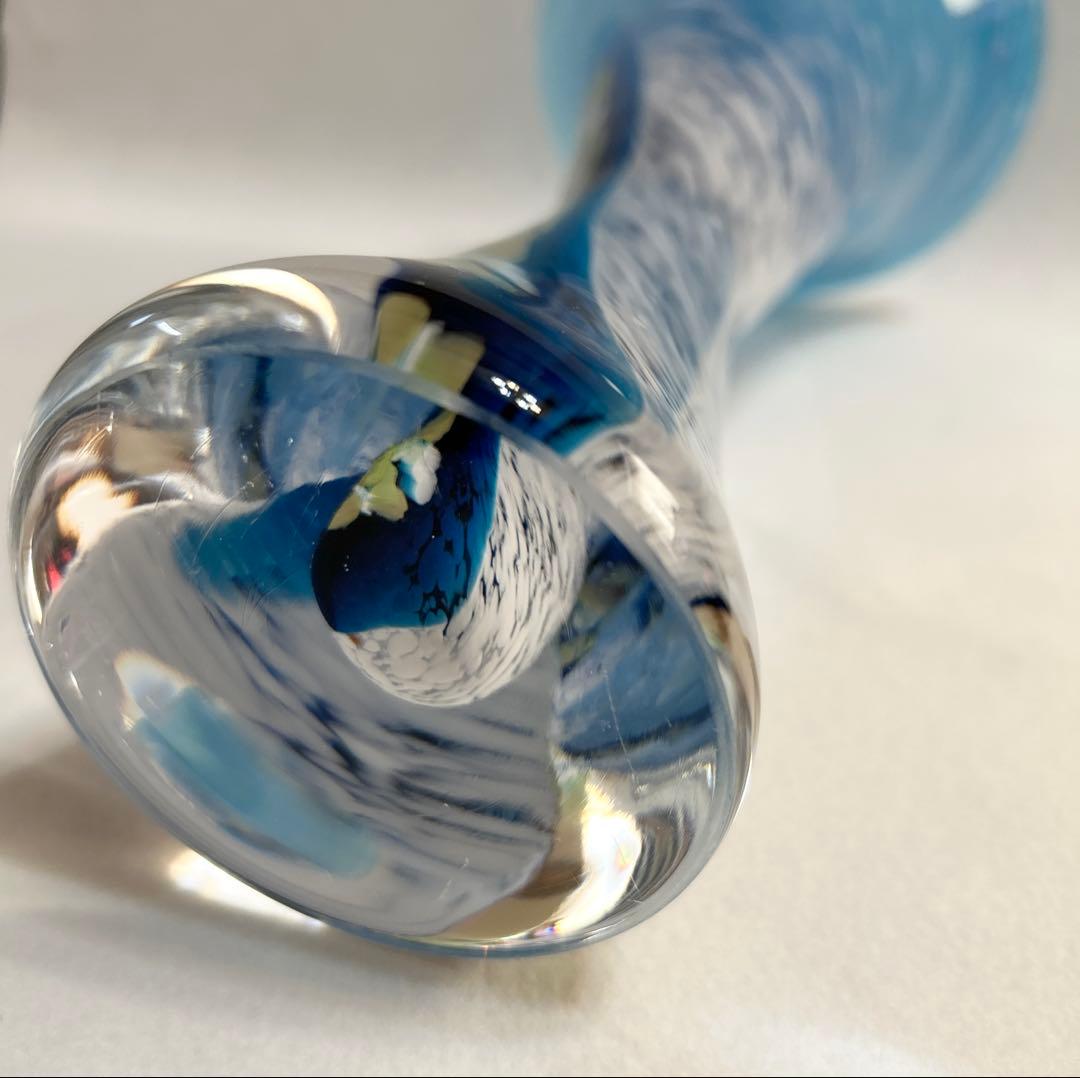 吹きガラス 花瓶 ブルー×ホワイト 約30cm イタリアアート 花器 インテリア