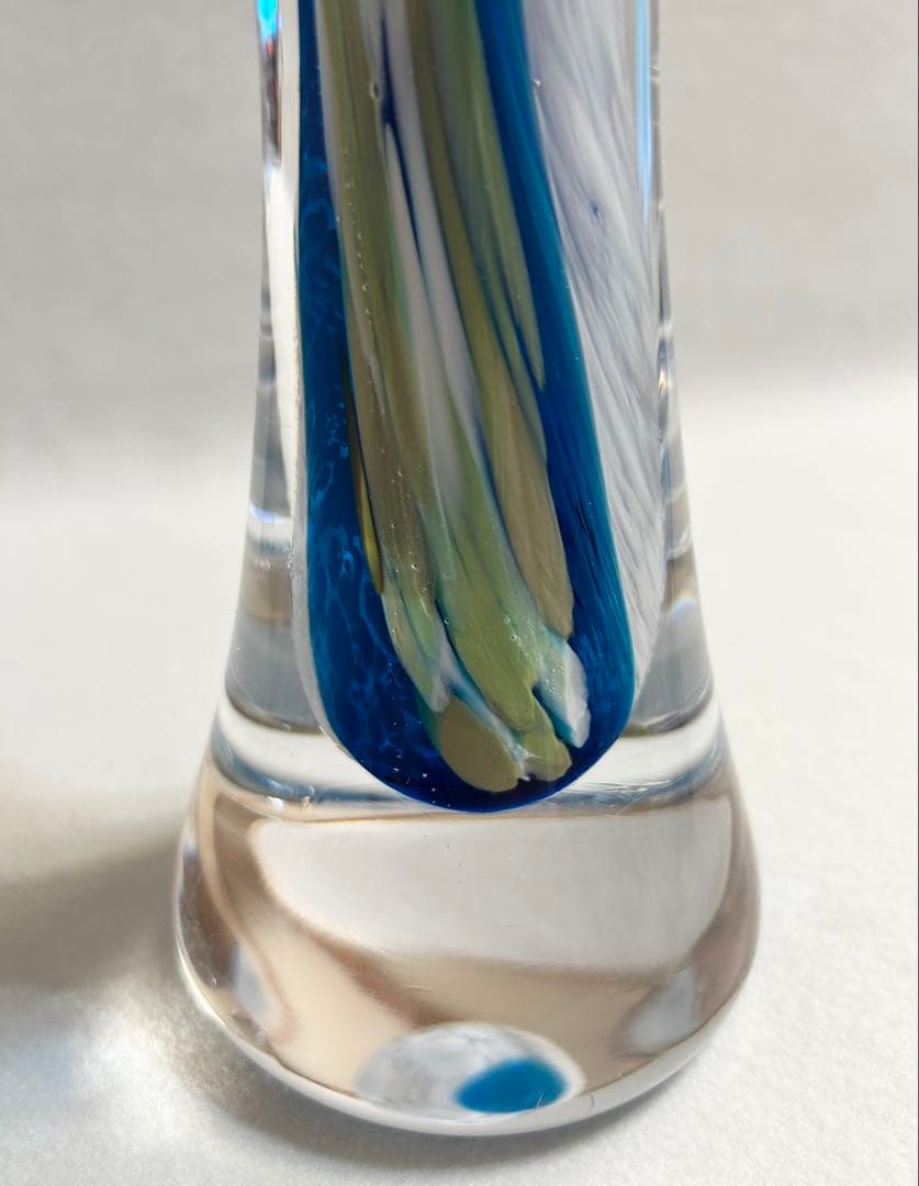 吹きガラス 花瓶 ブルー×ホワイト 約30cm イタリアアート 花器 インテリア