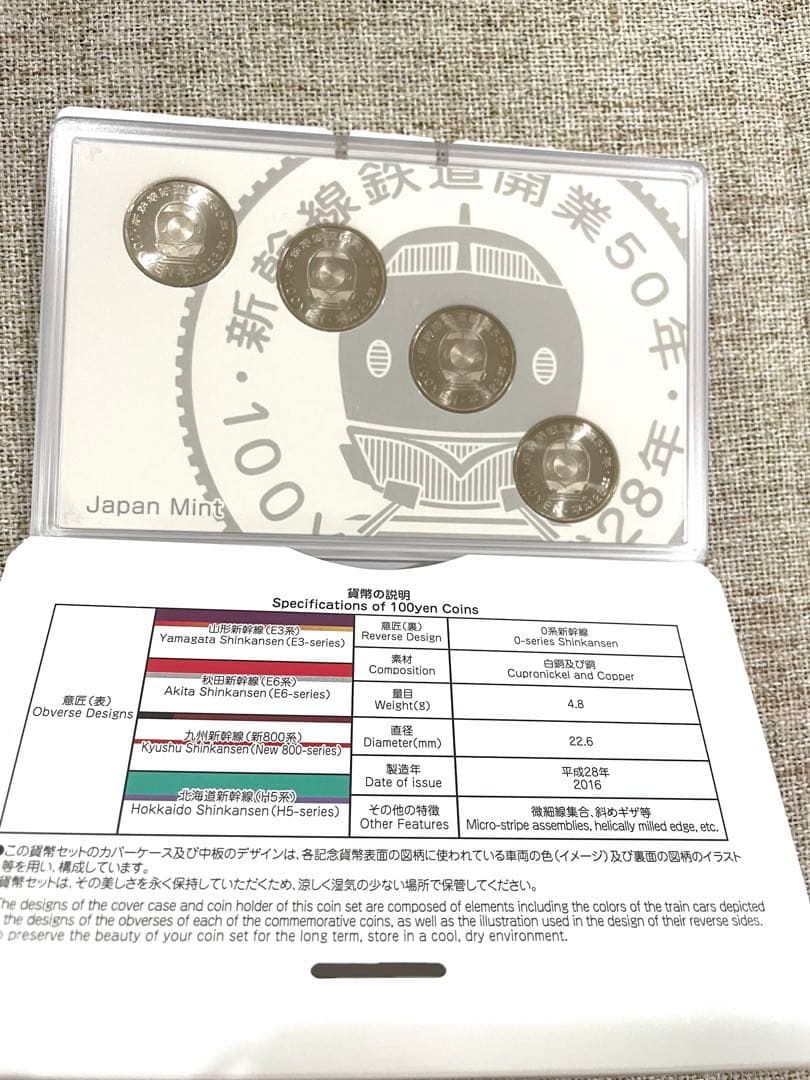 新幹線開業50年記念 百円クラッド貨幣セット 27年5枚・28年4枚