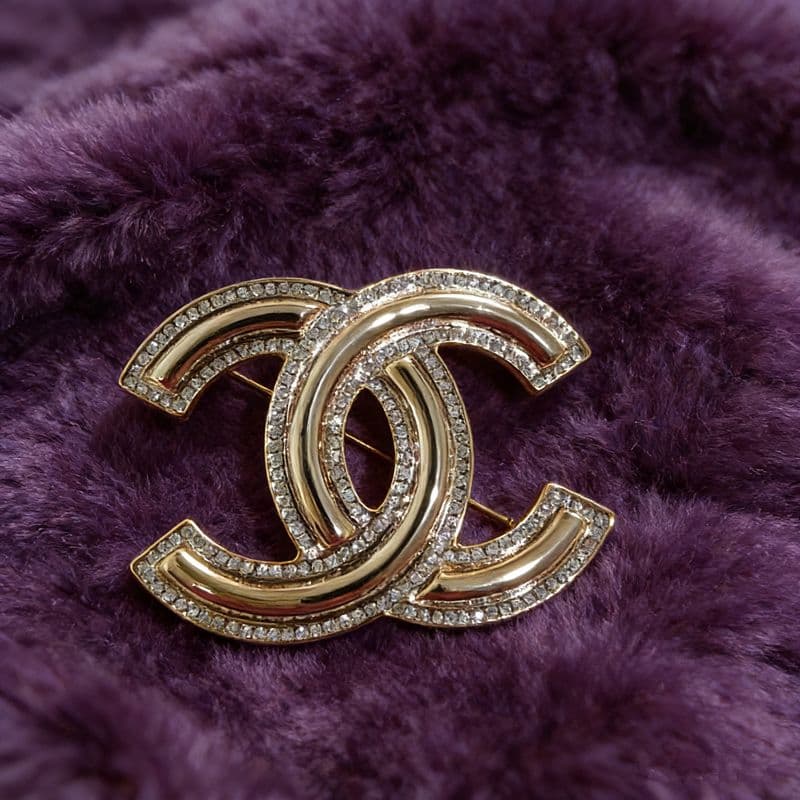 美品 ゴールド クリスタル ブローチ