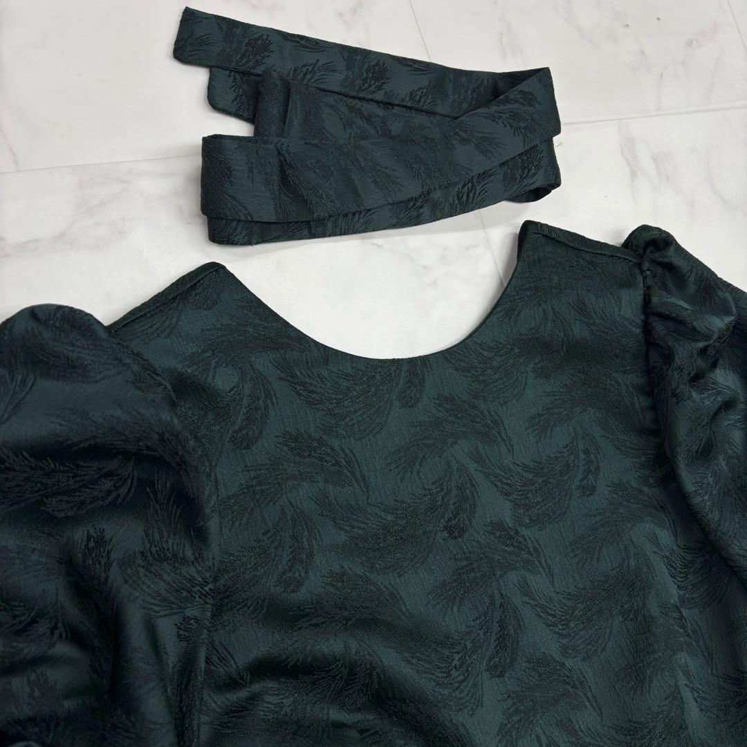 etoll. エトル　ジャガード　パフ　スリーブ　ドレス グリーン