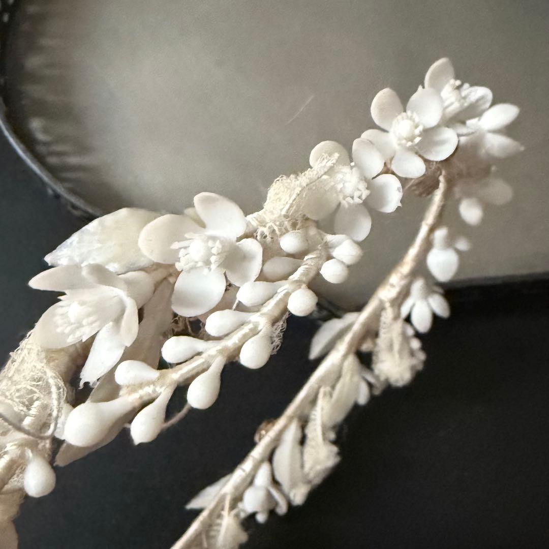 ワックスフラワーティアラ　マリアージュ　フランスアンティーク　花冠　ヘッドドレス