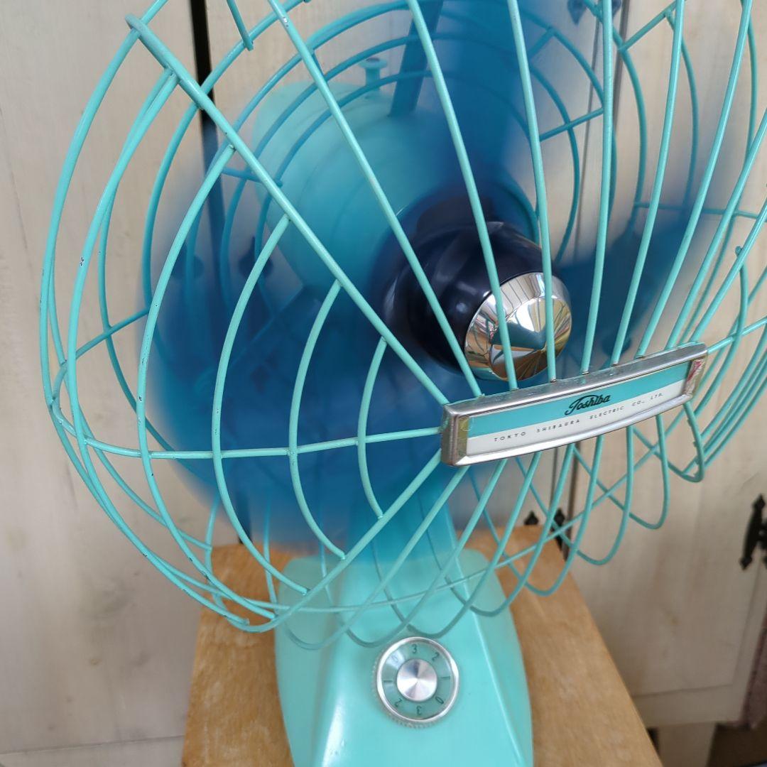 昭和レトロ 卓上扇風機 水色 3枚羽根　ビンテージ　本体リペイント　稼働　東芝