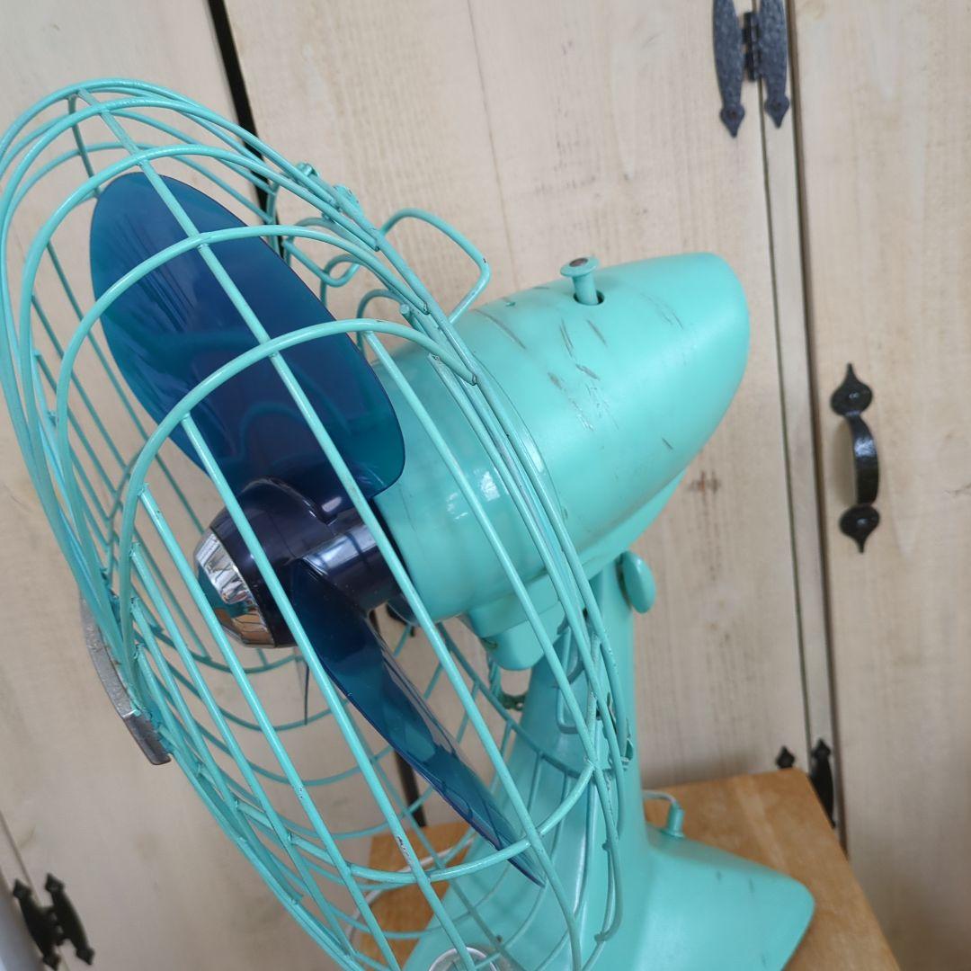 昭和レトロ 卓上扇風機 水色 3枚羽根　ビンテージ　本体リペイント　稼働　東芝