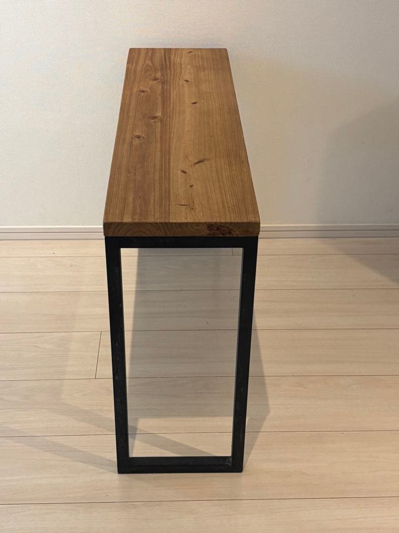 ベンチ 木製xアイアン 幅75cmx奥行21cmx高さ48cm