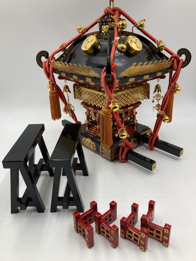 レア ケース付 お神輿 御神輿 三つ巴 縁起物 祭り 神社 鈴 オブジェ 置物