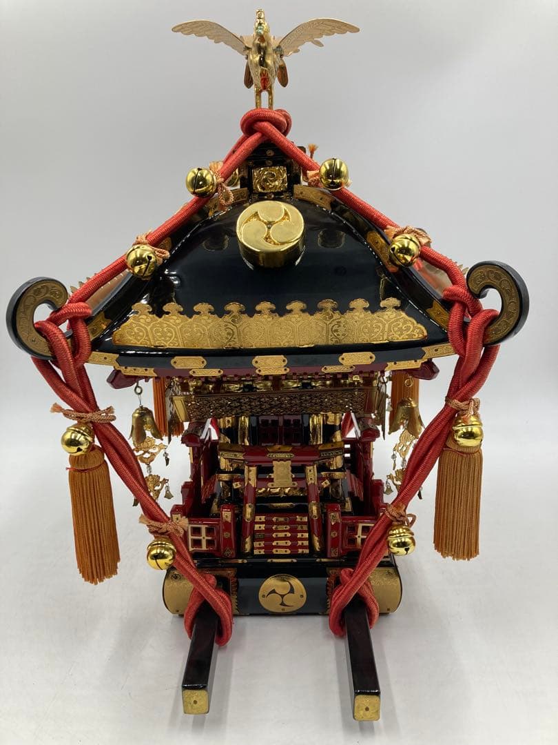 レア ケース付 お神輿 御神輿 三つ巴 縁起物 祭り 神社 鈴 オブジェ 置物
