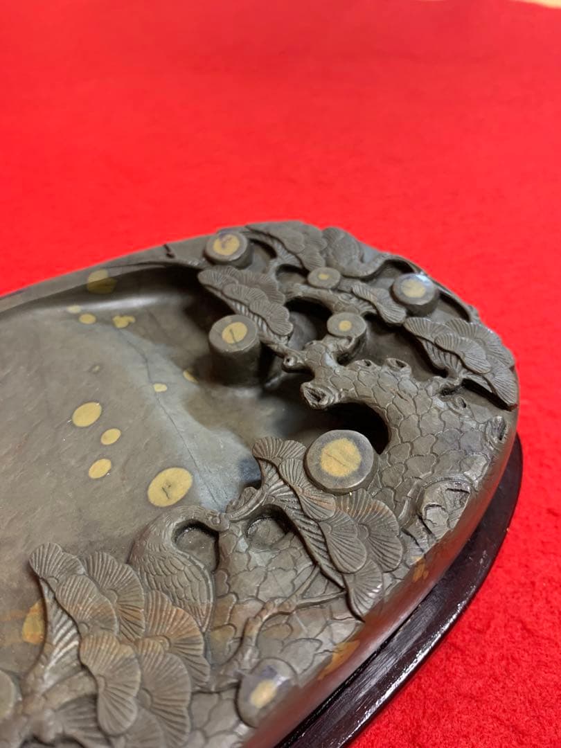 端渓名硯　中国硯　木箱入り　石目高級硯石　石筋模様　石眼多数　超希少品　蛍石